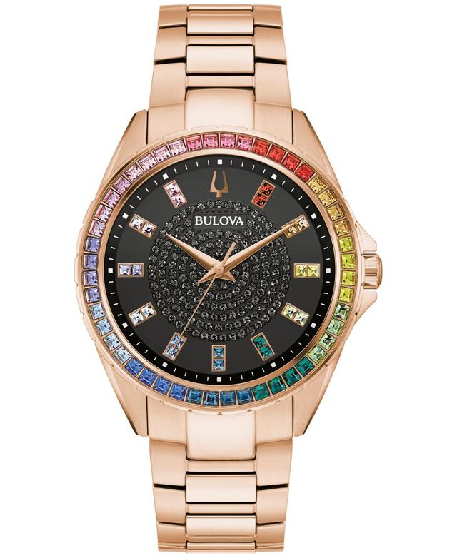 Men's Bulova Phantom Rainbow Crystal Accent Rose-Tone Watch with Black Dial (Model: 97A180) Product Image