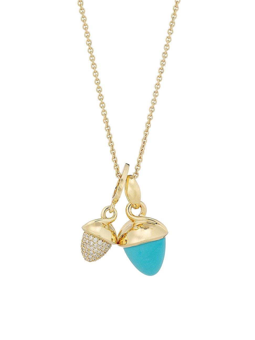 Womens Mikado 18K Yellow Gold, Turquoise & Pav Diamond Acorn Pendant Necklace Product Image