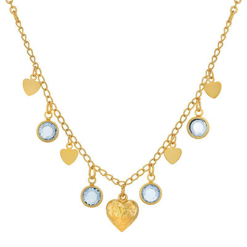 1928 Gold-Tone Black Diamond Channels With Hearts Drop Necklace, Womens, Grey Product Image