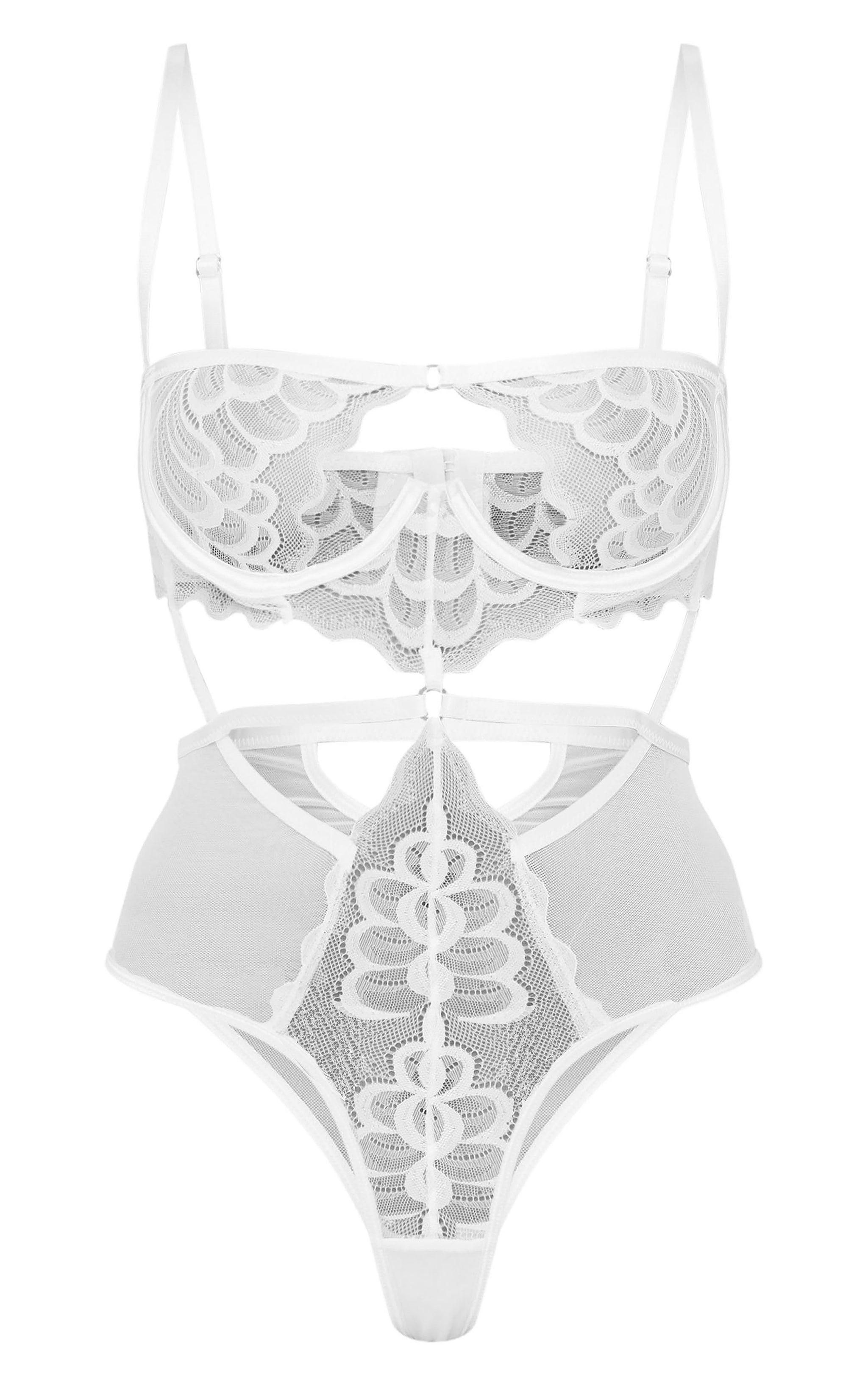 White Underwired Cut Out Lace Bodysuit Product Image