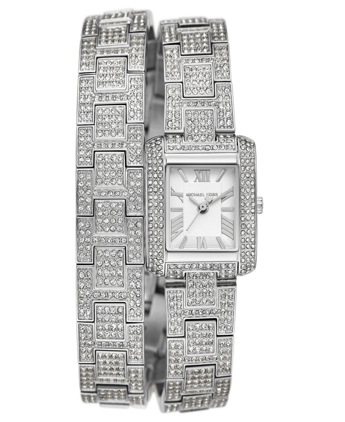 Michael Kors Womens Emery Three-Hand Crystal Pave Stainless Steel Wrap Bracelet Watch Product Image