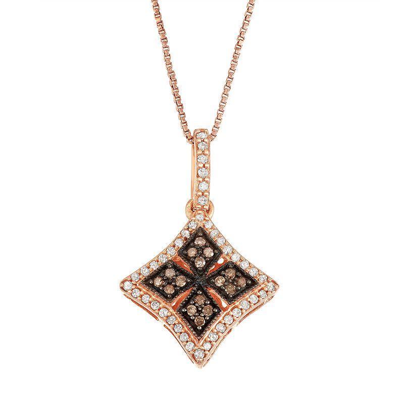 Rose Gold Over Silver White & Brown Diamond Medallion Pendant Necklace, Womens Sterling Product Image