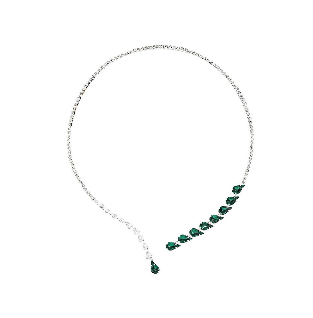 Sohi Womens Green Teardrop Bling Necklace Product Image