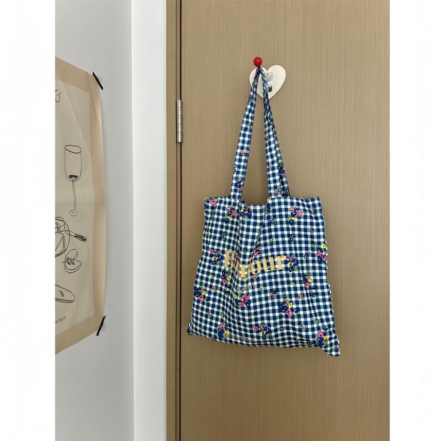 Floral Gingham Lettering Shopper Bag Product Image