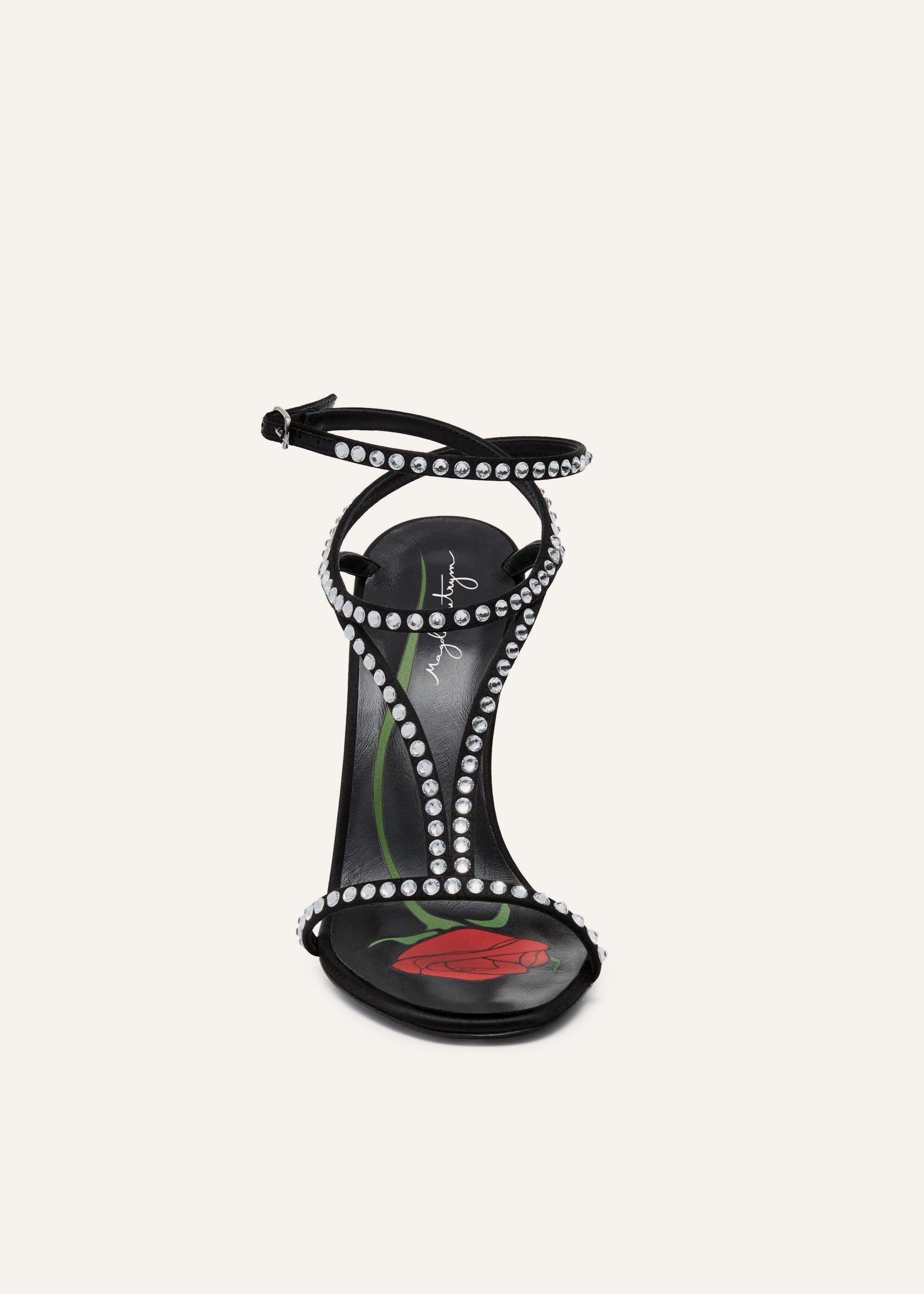 Strappy sandal heels in black crystals product image