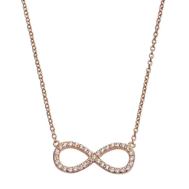 Rose Gold Tone Sterling Silver Cubic Zirconia Infinity Necklace, Womens Pink Product Image