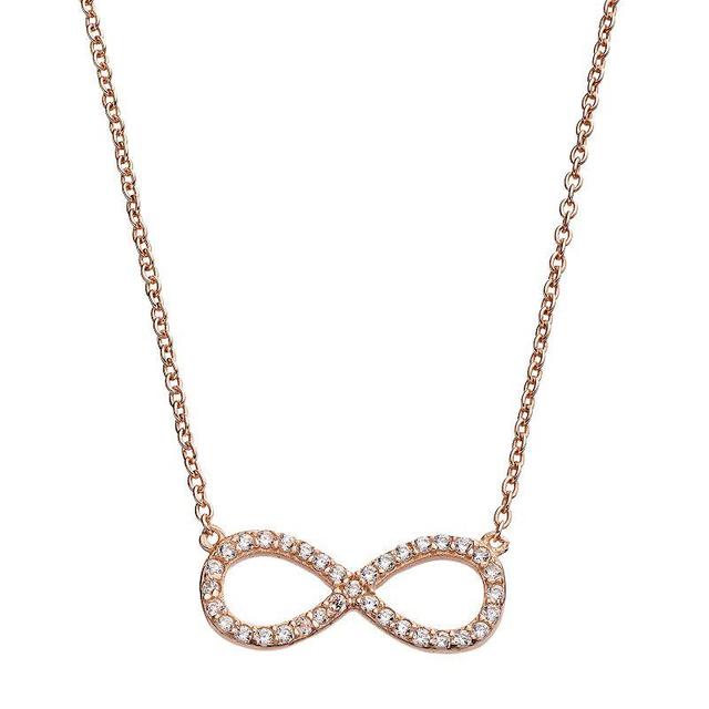 Rose Gold Tone Sterling Silver Cubic Zirconia Infinity Necklace, Womens Pink Product Image