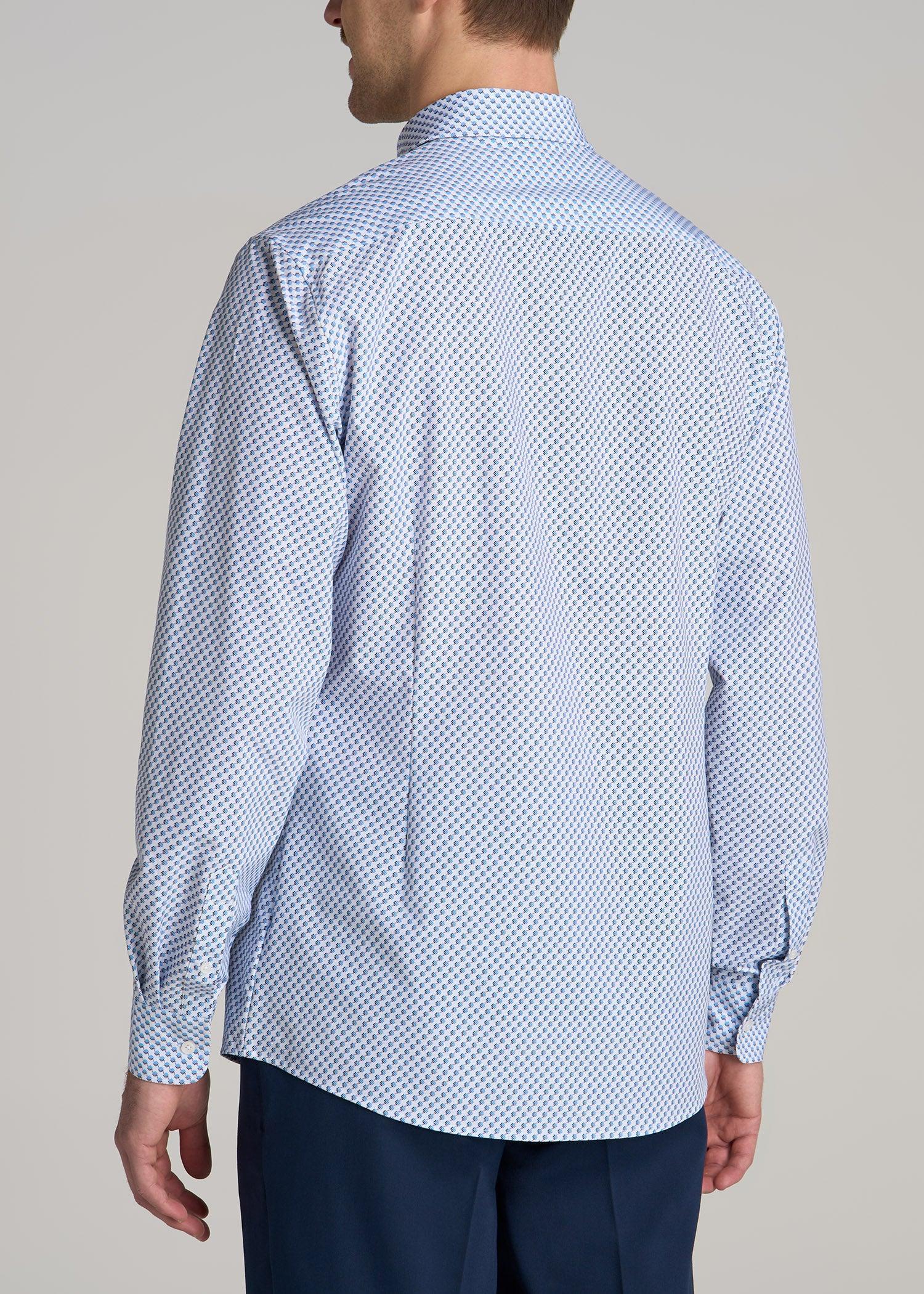 Traveler Stretch Dress Shirt for Tall Men in Light Blue Geometric Male Product Image