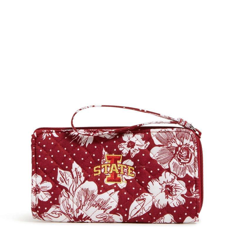 Vera Bradley Collegiate RFID Front Zip Wristlet Women in Cardinal/White Rain Garden with Iowa State University Red/White Product Image