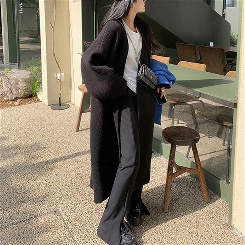 Plain Midi Open Front Cardigan Product Image