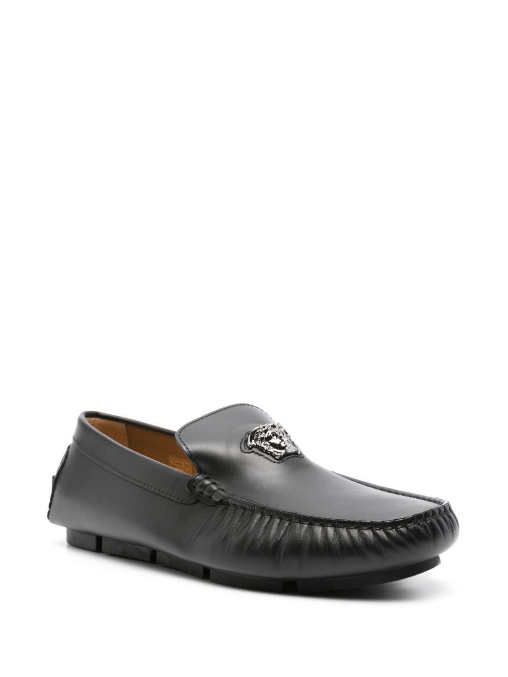 VERSACE Medusa Head-plaque Leather Loafers In Black Product Image