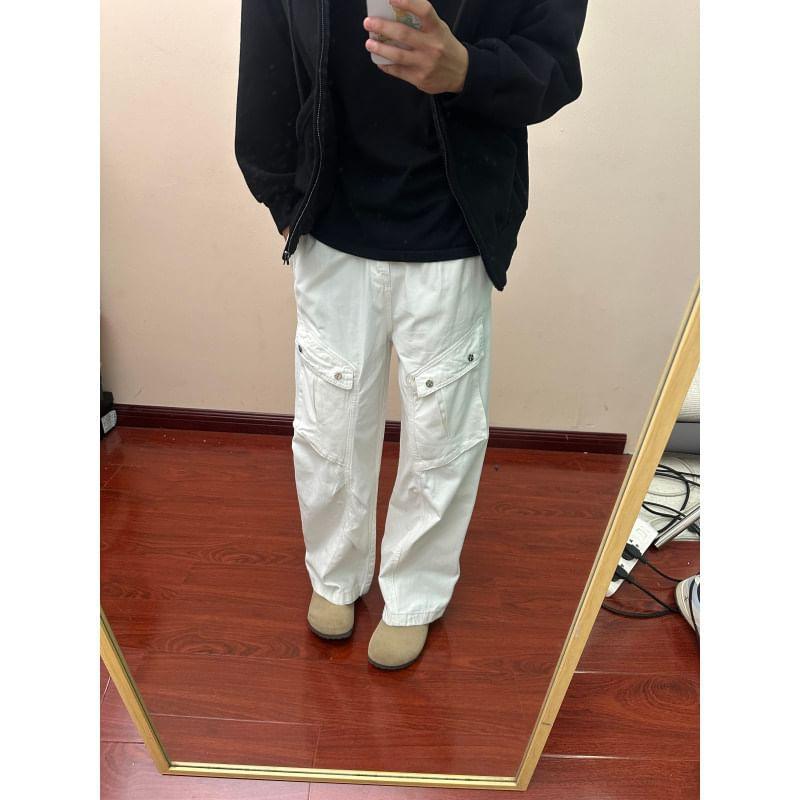 Mid Rise Plain Wide Leg Cargo Pants Product Image