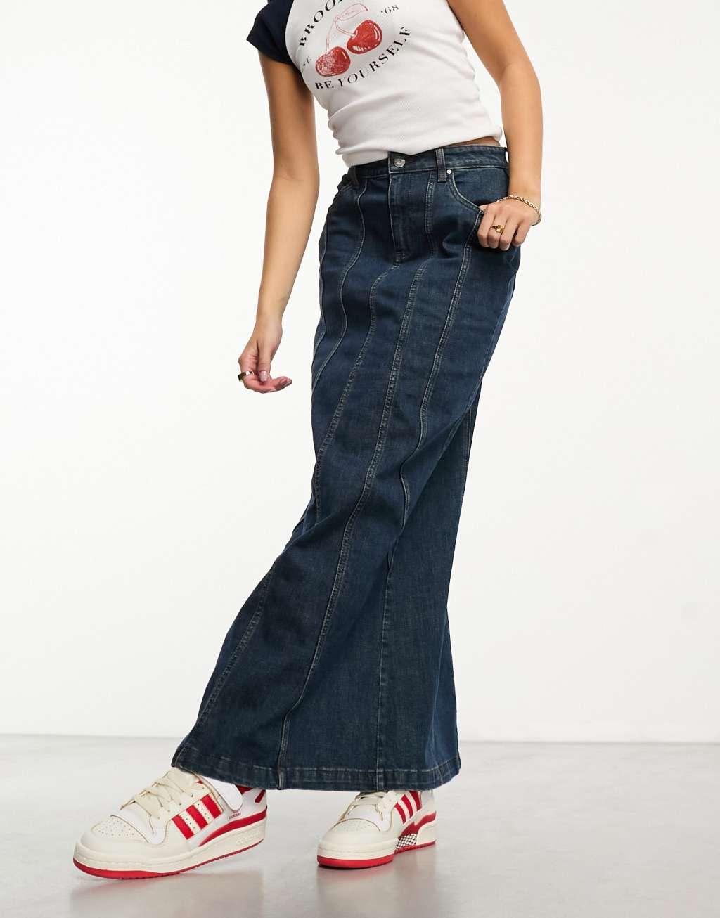 Cotton On fit flare denim maxi skirt Product Image