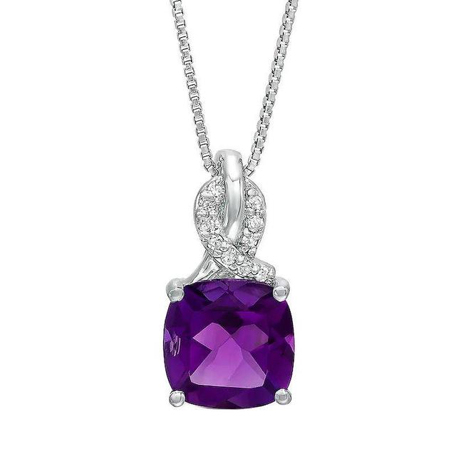 Gemminded Sterling Silver Amethyst & Diamond Accent Pendant Necklace, Womens Product Image