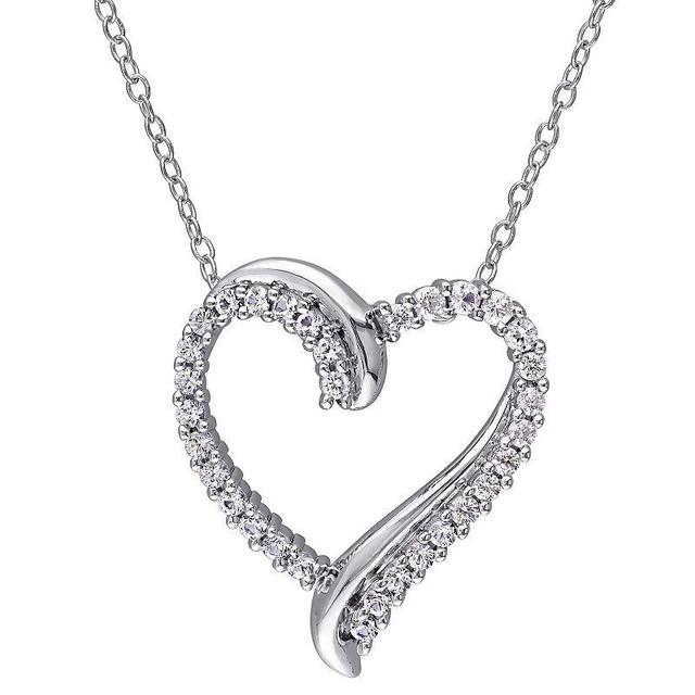 Stella Grace Sterling Silver Lab Created White Sapphire Heart Pendant Necklace, Womens Product Image