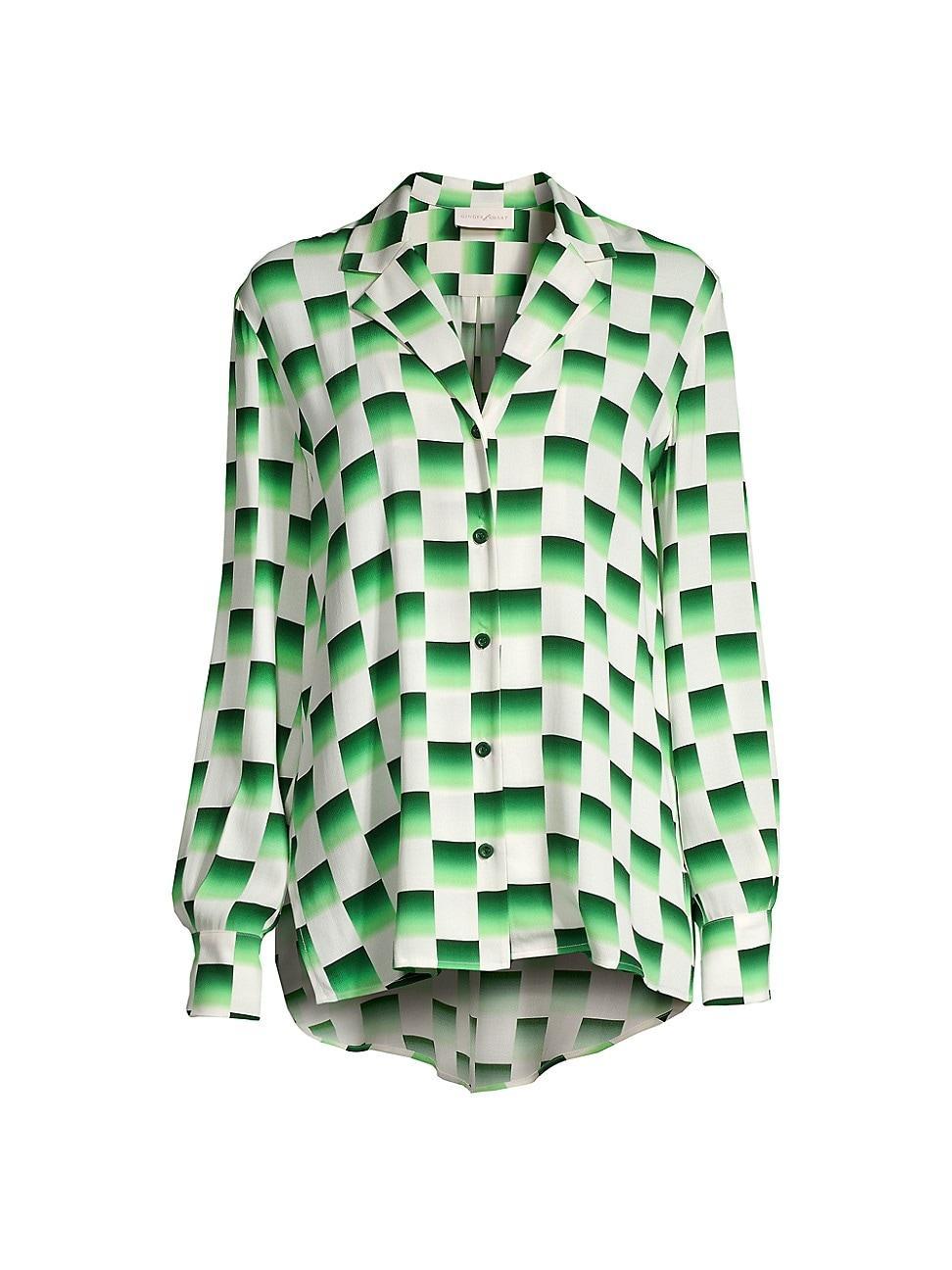 Womens Odyssey Checkered Silk Blouse Product Image