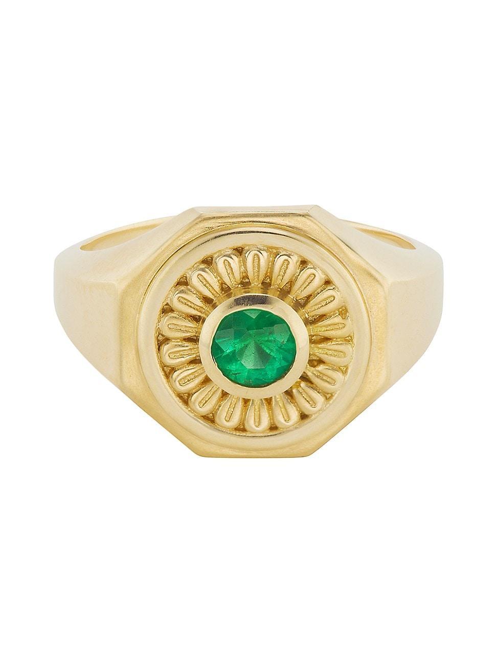 Womens Mandala 18K Yellow Gold & Emerald Octagonal Signet Ring Product Image