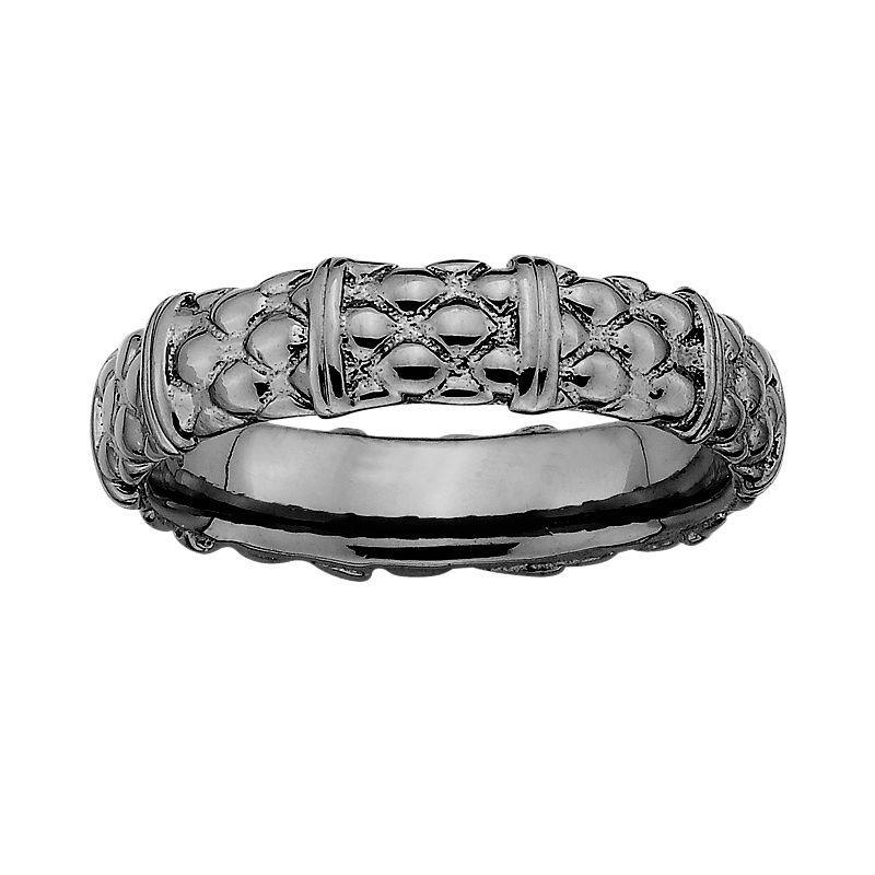 Stacks & Stones Ruthenium-Plated Sterling Silver Textured Stack Ring, Womens Product Image