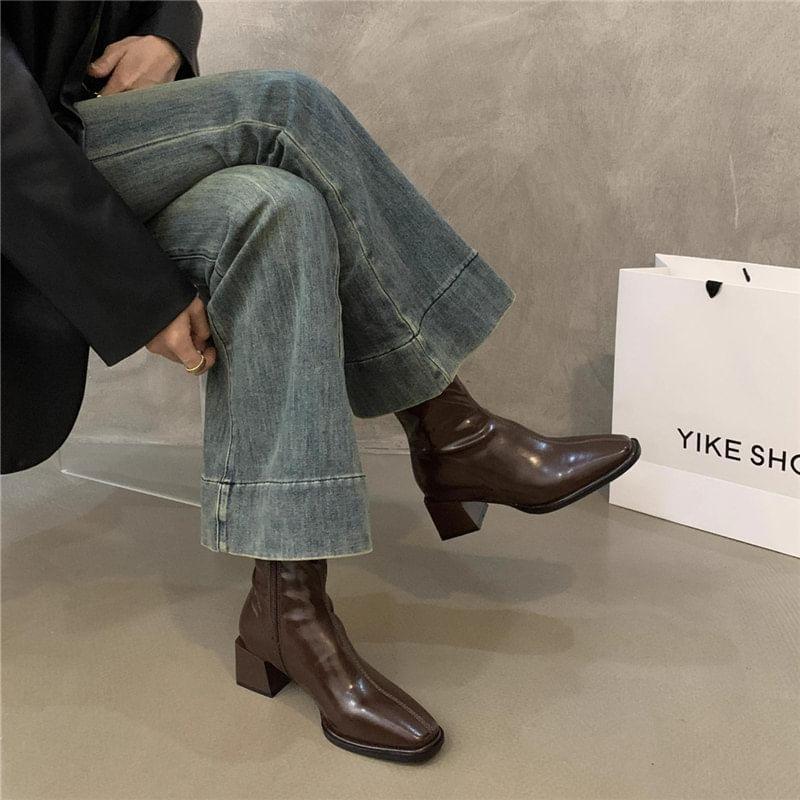 Block Heel Faux Leather Short Boots Product Image