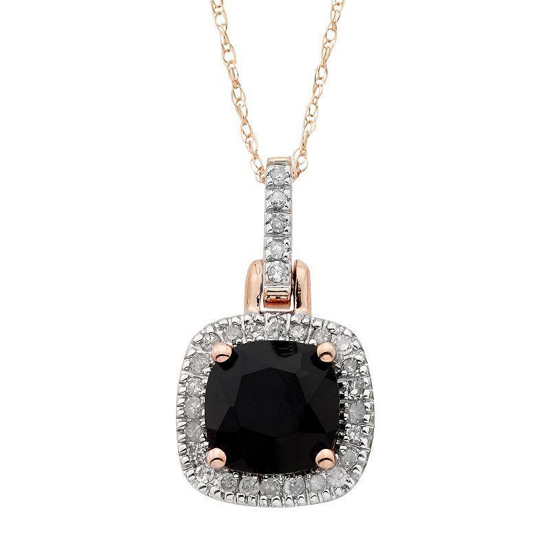 Onyx & 1/8 Carat T.W. Diamond 10k Gold Halo Pendant Necklace, Womens Pink Product Image