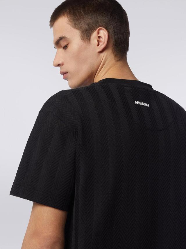 Crew-neck T-shirt in chevron viscose and cotton Black | Missoni Product Image