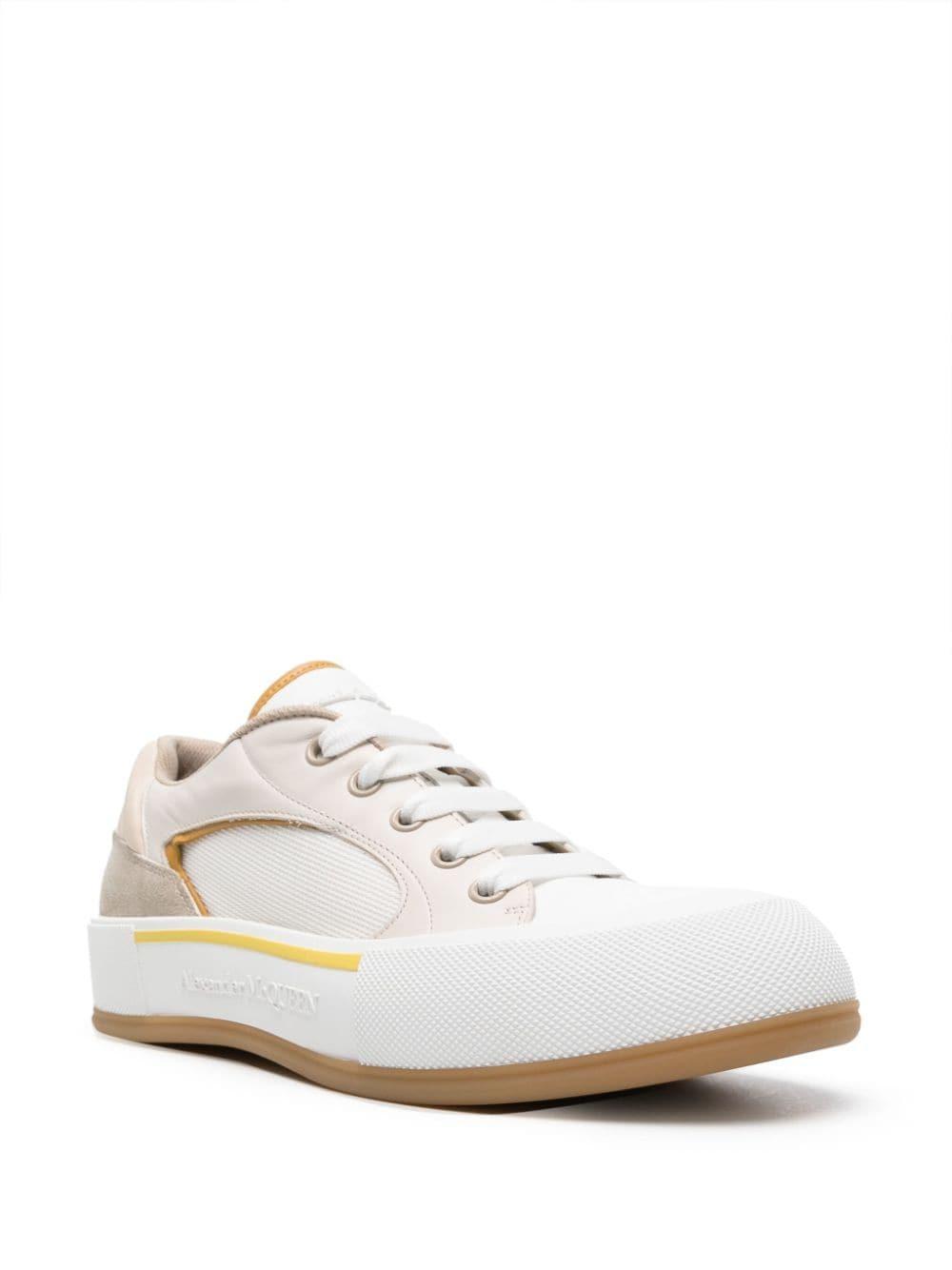 Seal-embroidered Leather Sneakers In White Product Image