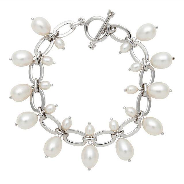 Sterling Silver Freshwater Cultured Pearl Drop Bracelet, Womens Product Image