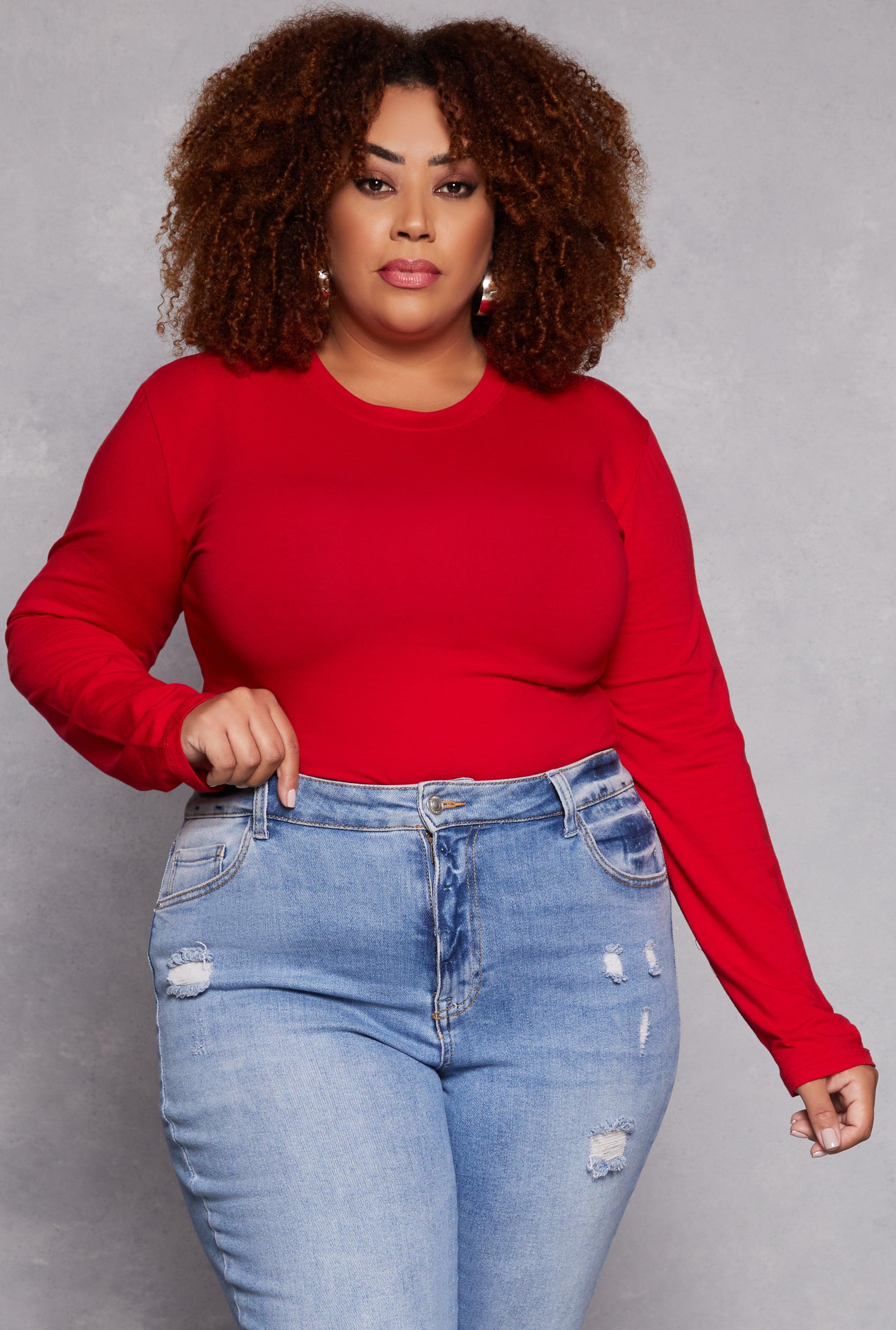 Womens Plus Size Long Sleeve Crew Neck Tee Product Image