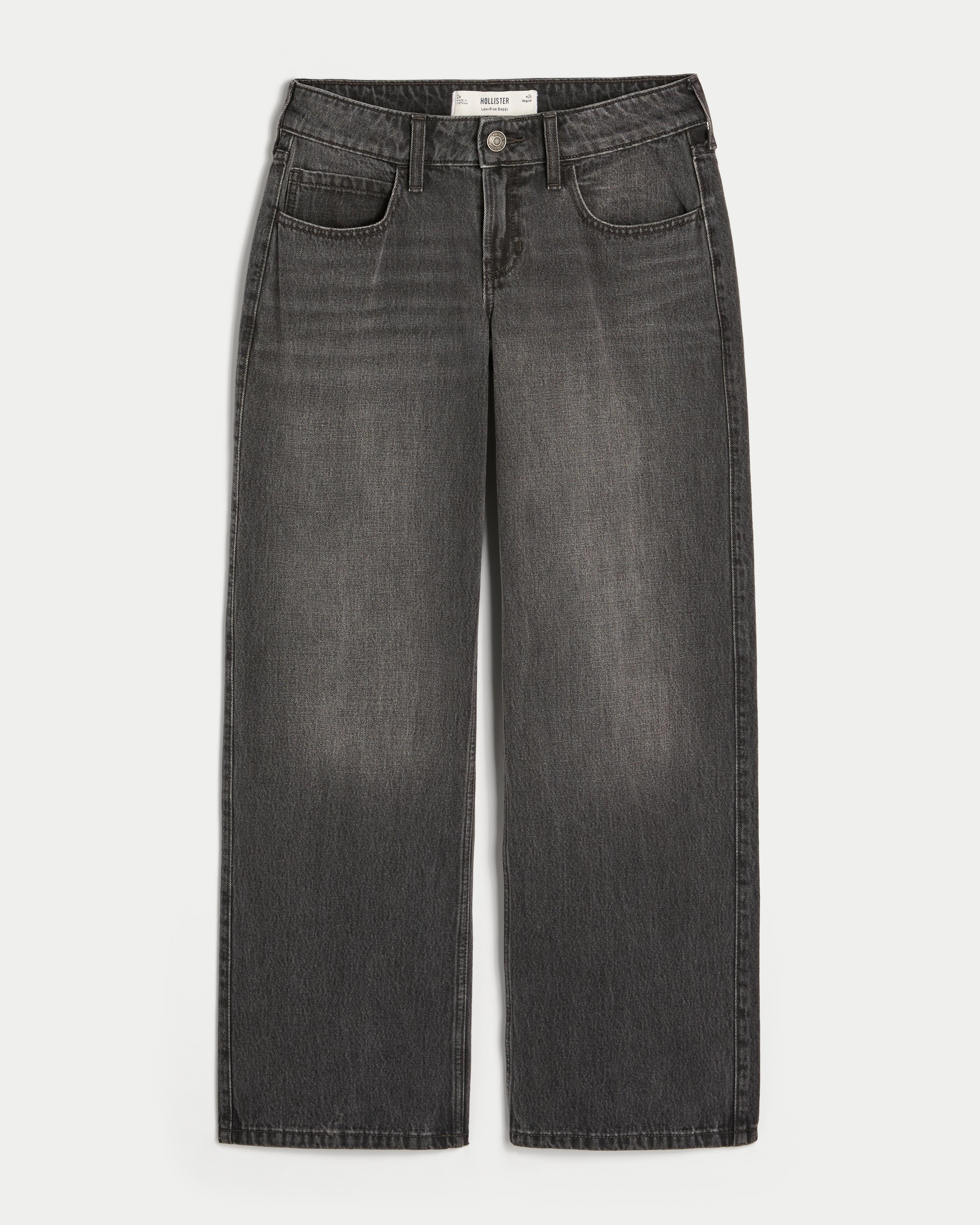 Low-Rise Washed Black Baggy Jeans Product Image