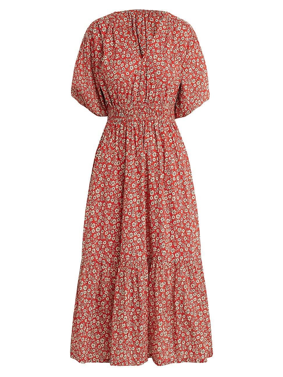 Womens Lindsey Floral Puff-Sleeve Midi-Dress Product Image