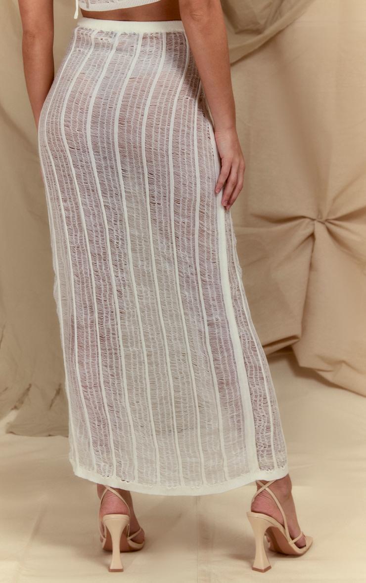 White Distressed Asymmetric Hem Knit Skirt Product Image