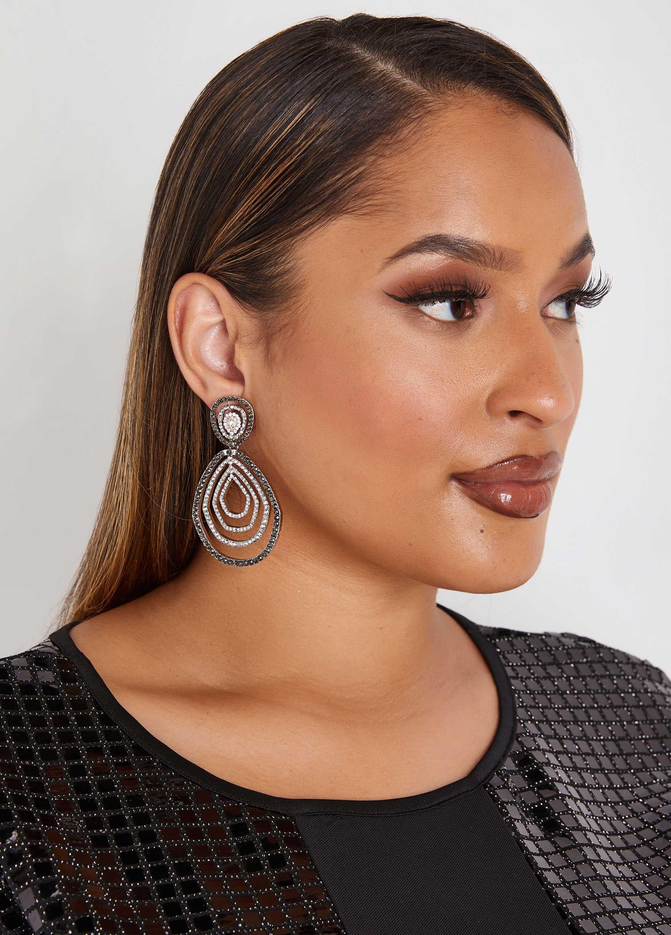 Plus Size Tiered Teardrop Crystal Earrings Ashley Stewart product image