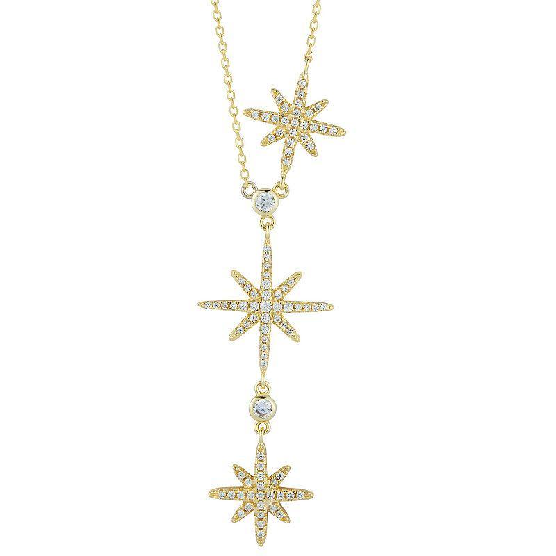 Sunkissed Sterling Cubic Zirconia Tri Star Necklace, Womens Gold Tone Product Image