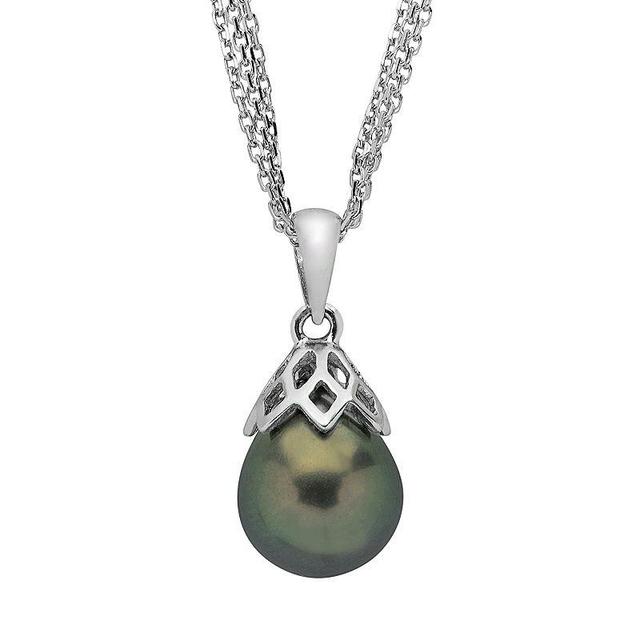 PearLustre by Imperial Tahitian Cultured Pearl Sterling Silver Multistrand Pendant, Womens Black Product Image