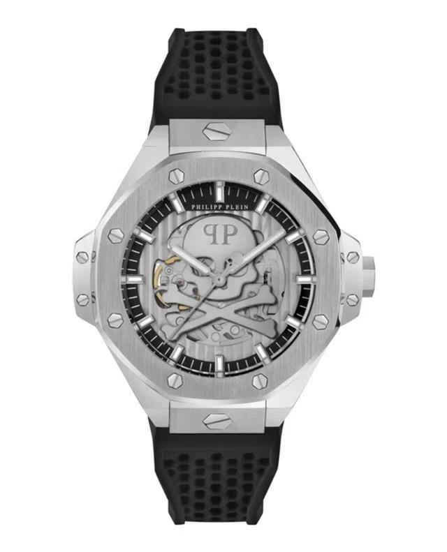 PHILIPP PLEIN Men's Automatic Skeleton Royal Black Silicone Strap Watch 46mm In Silver Product Image