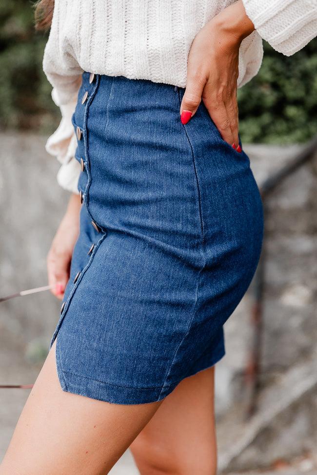 Feels So Right Dark Wash Side Button Denim Mini Skirt Product Image