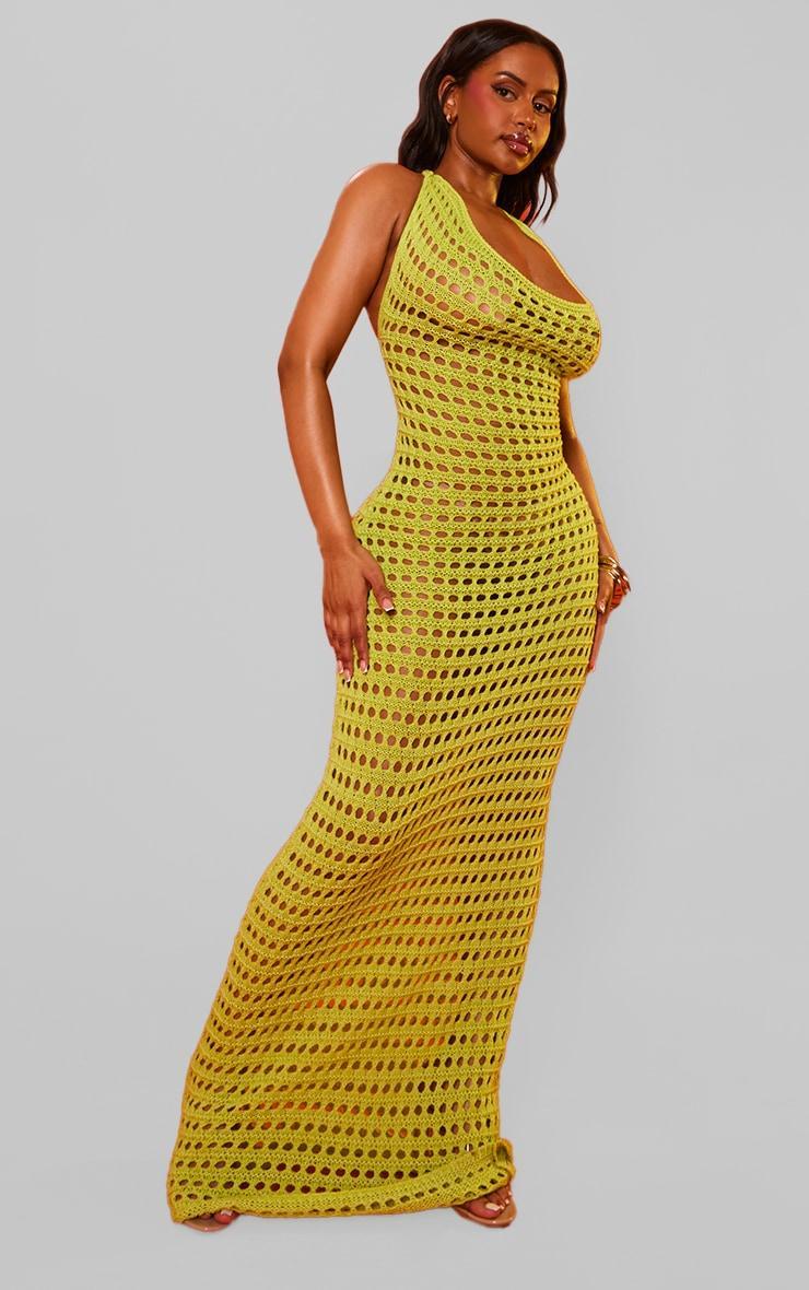 Shape Lime Crochet Knit Halterneck Open Back Maxi Dress Product Image