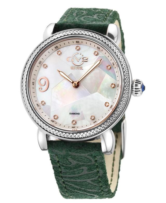 Gevril Womens Ravenna Floral Swiss Quartz Green Italian Leather Strap Watch 37mm Product Image