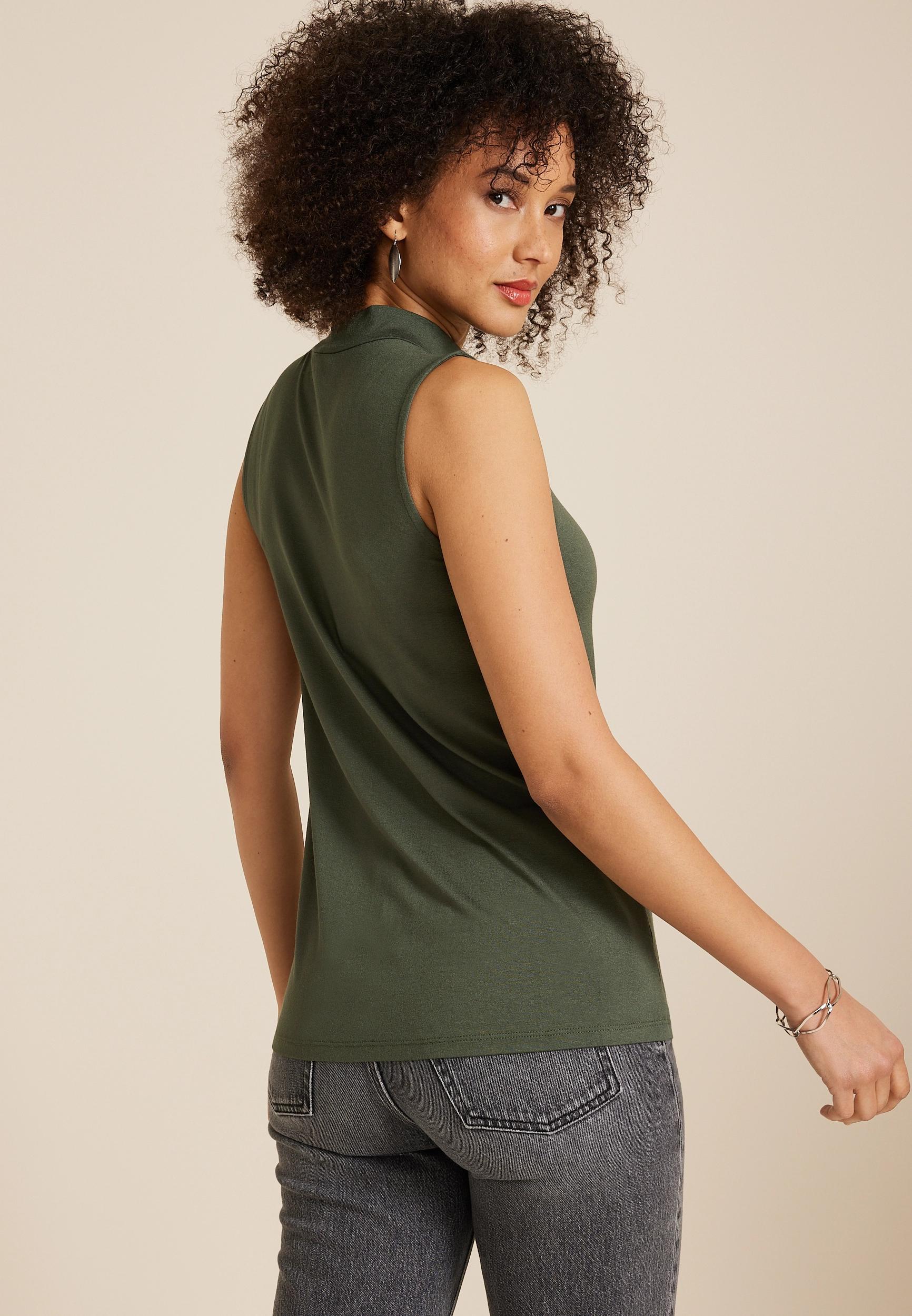 Crepe Cut Out Mock Neck Tank Top Product Image