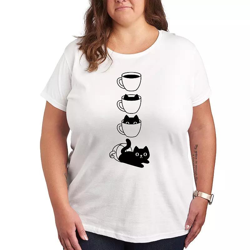 Womens Cat Coffee Cup Graphic Tee, Girls Product Image