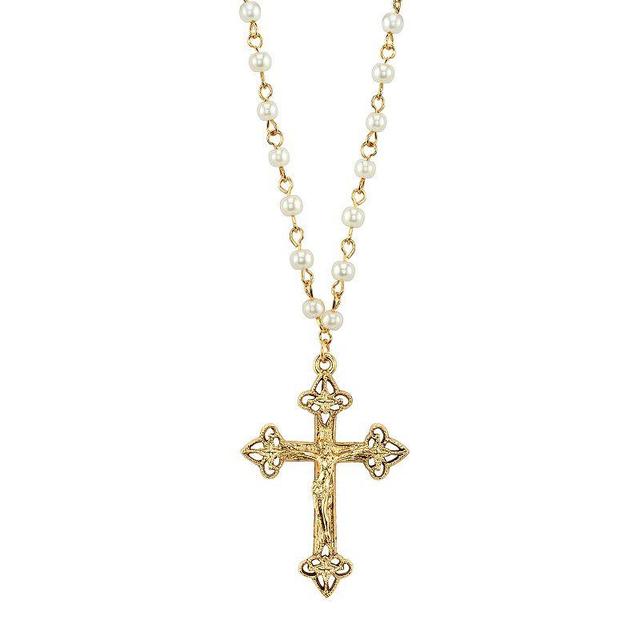 1928 14k Gold-Plated Simulated Pearl Crucifix Pendant Necklace, Womens Product Image