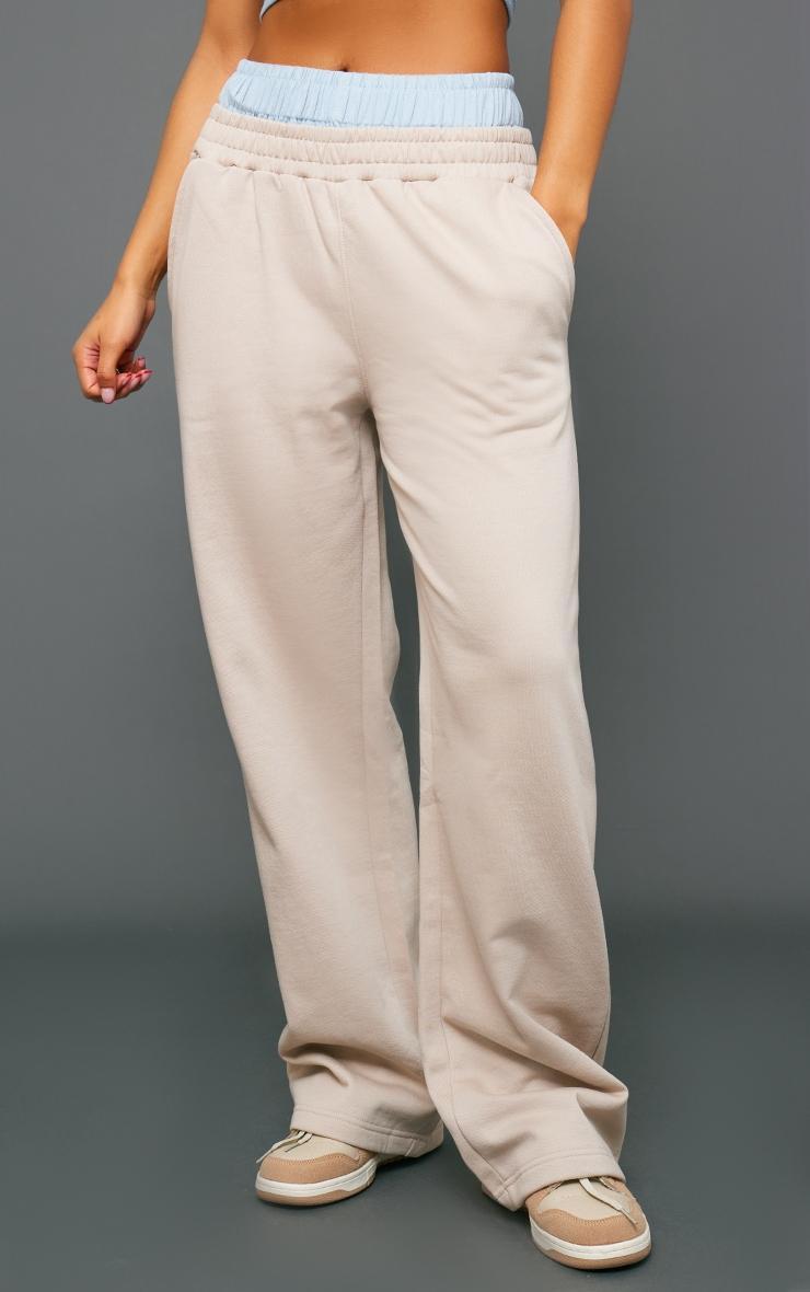  Taupe Double Waistband Oversized Wide Leg Sweatpants Product Image