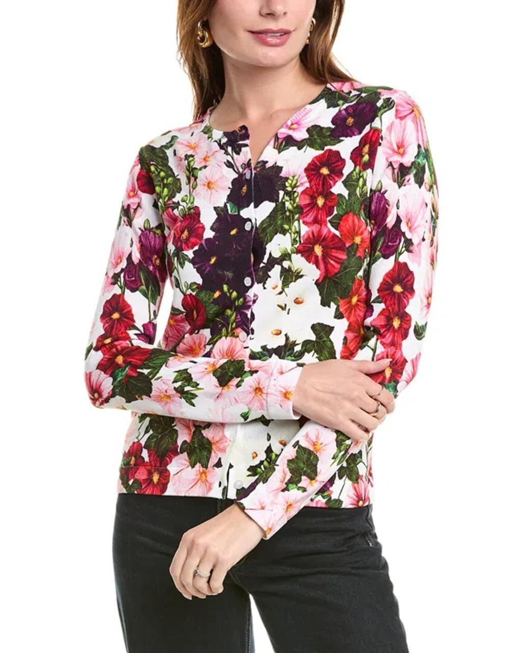 OSCAR DE LA RENTA Printed Hollyhocks Cardigan In Pink product image