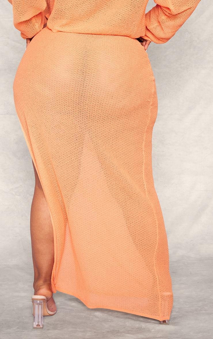 Plus Orange Textured Sheer Knit Ruched Side Maxi Skirt Product Image