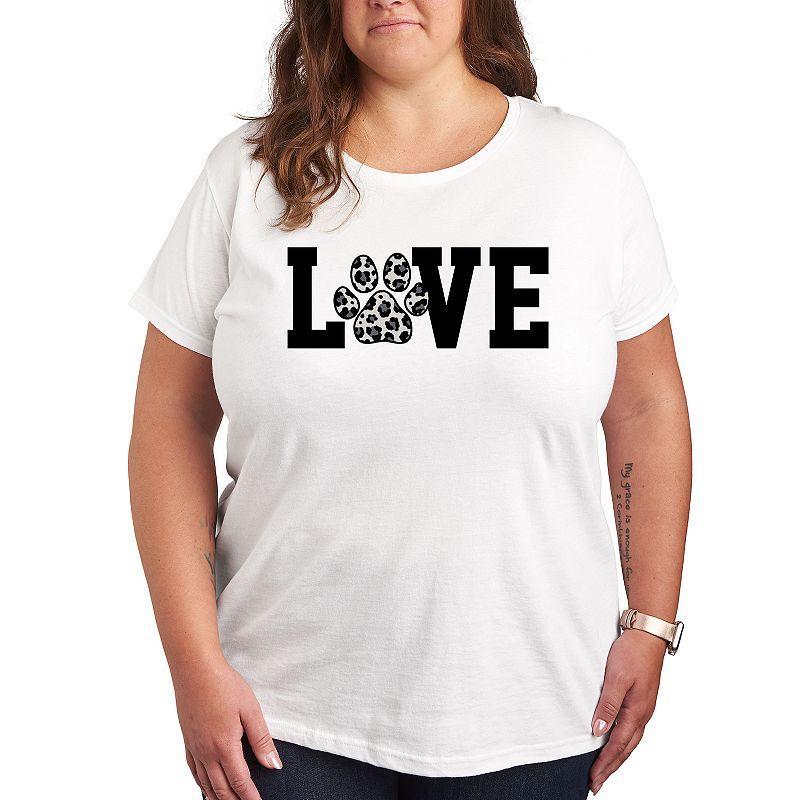 Plus Love Pawprint Snow Leopard Graphic Tee, Womens Grey Gray Product Image