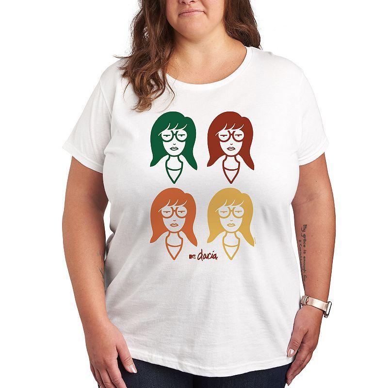 Plus Daria Grid Graphic Tee, Womens White Product Image