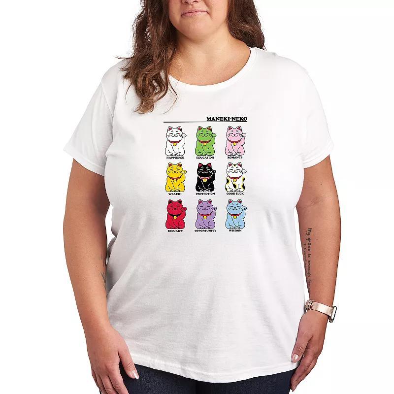 Plus Lucky Cat Grid Graphic Tee, Womens Product Image