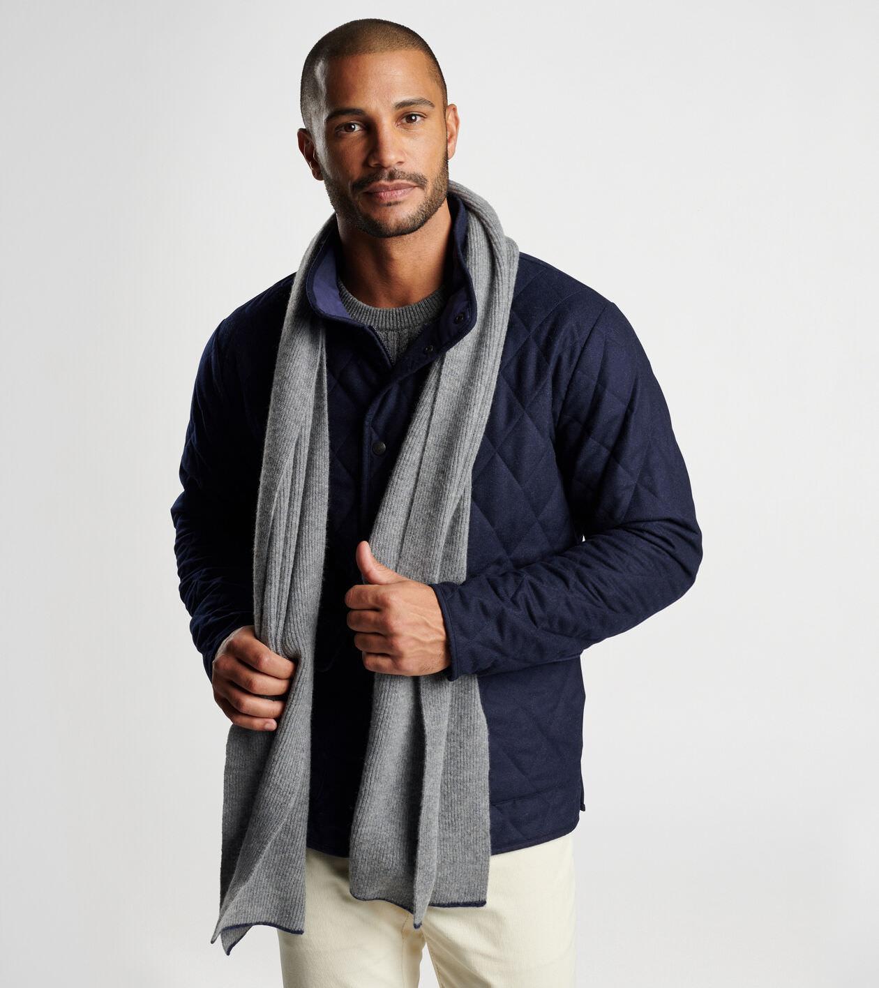 Peter Millar Mens Cashmere English Rib Scarf | Color: Navy | Size: OS Product Image