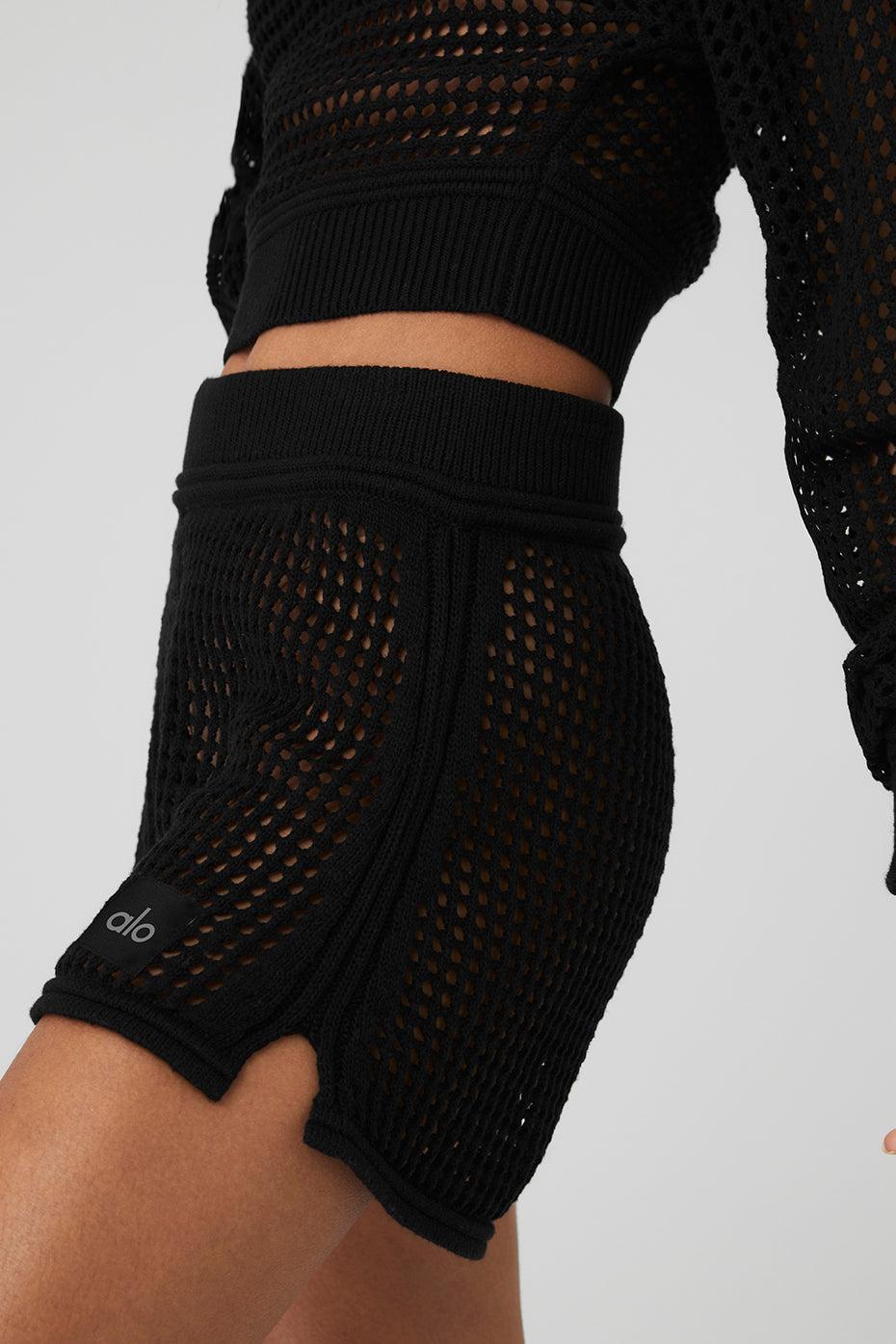 Open-Knit High-Waist Chase The Sun Short - Black Product Image