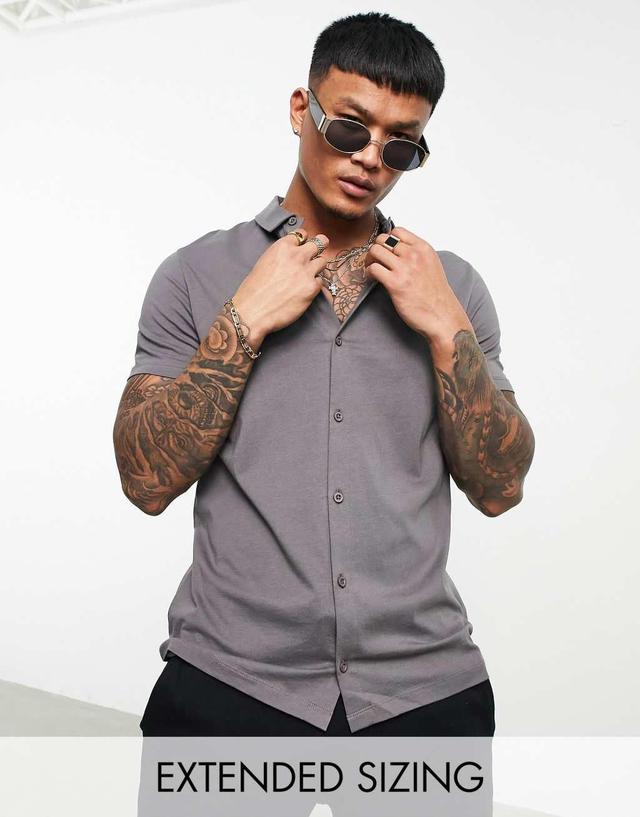 ASOS DESIGN button through jersey shirt in washed black Product Image